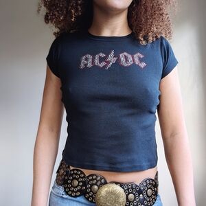 ACDC Vintage Y2K Black Embellished Studded Band Tee Grunge 2000s